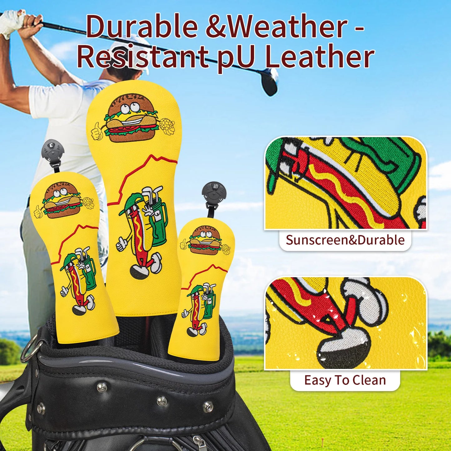 Hot Dog Golf Club Headcover – No.1 Driver/Fairway Wood PU Waterproof Cartoon Protective Cover