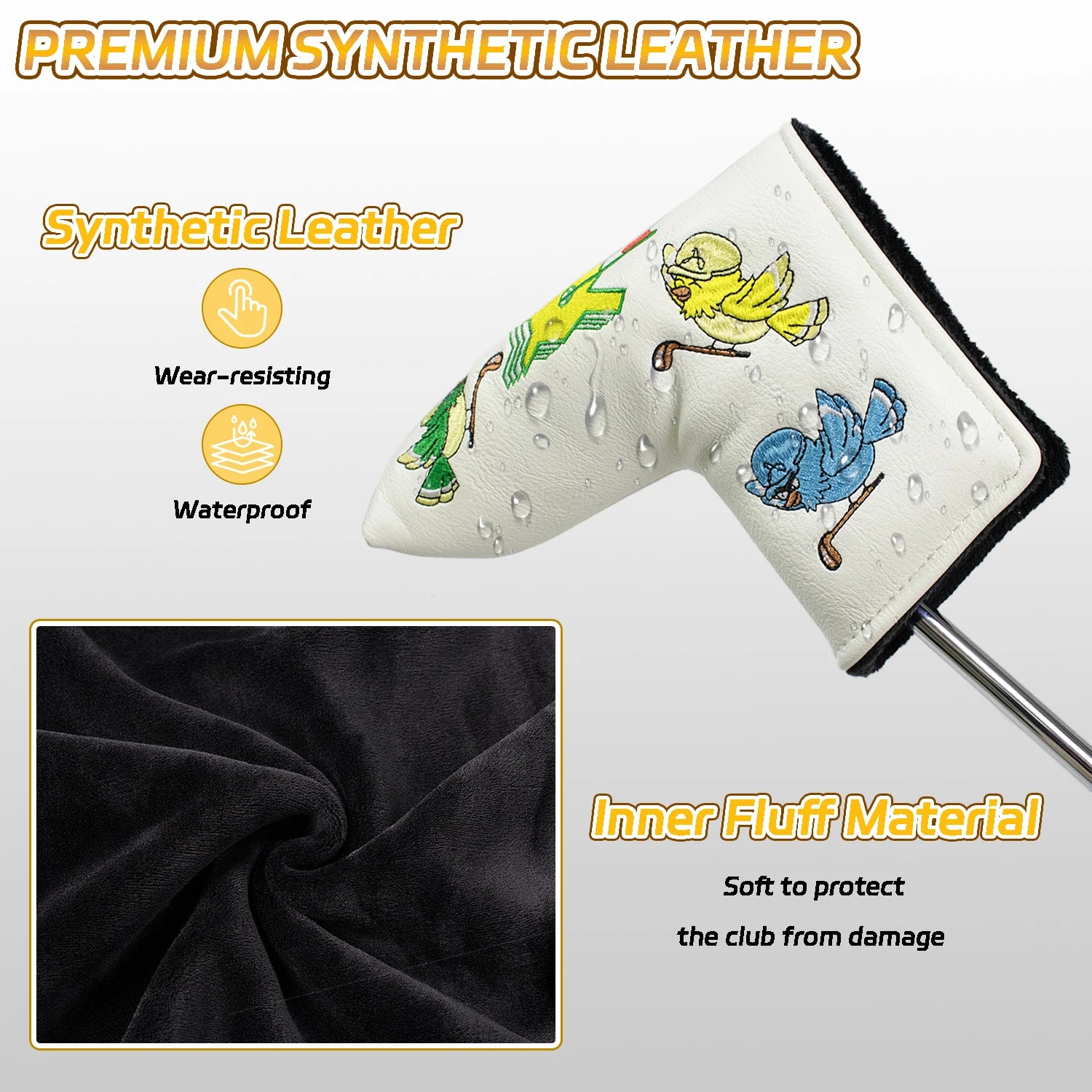 Leather Embroidered Golf Blade Putter Headcover – Waterproof Magnetic Closure