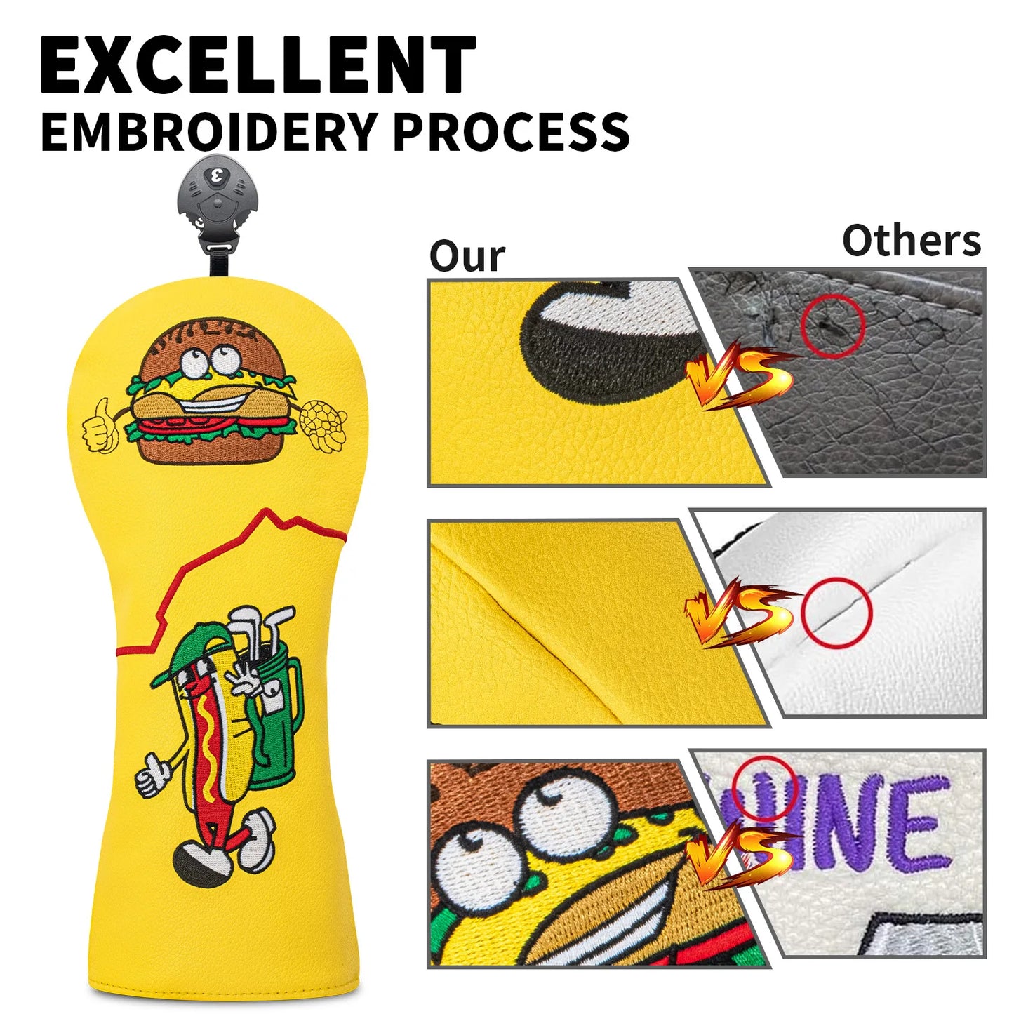 Hot Dog Golf Club Headcover – No.1 Driver/Fairway Wood PU Waterproof Cartoon Protective Cover