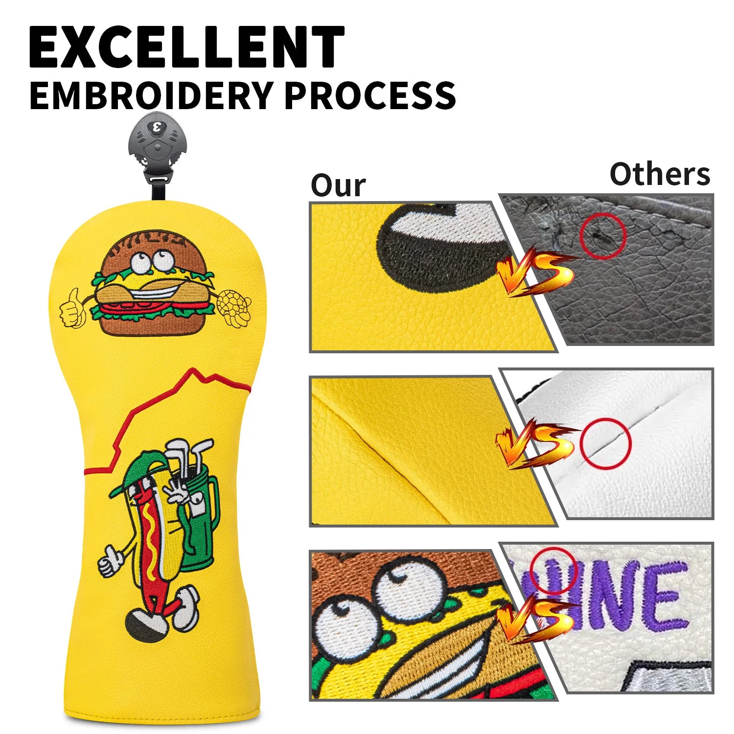 Hot Dog Golf Club Headcover – No.1 Driver/Fairway Wood PU Waterproof Cartoon Protective Cover