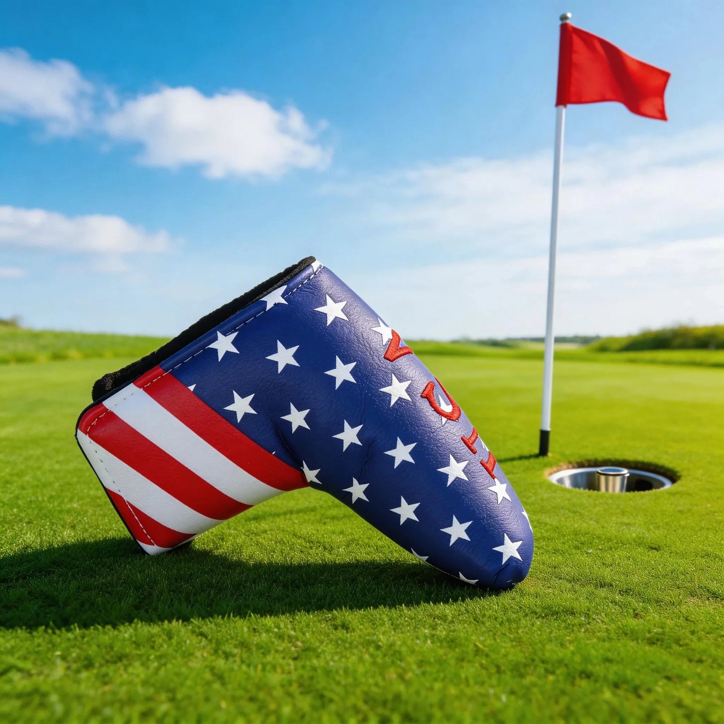 USA Flag Magnetic Golf Putter Headcover – Premium Leather Blade Cover (Compatible with Scotty Cameron, TaylorMade, Ping)
