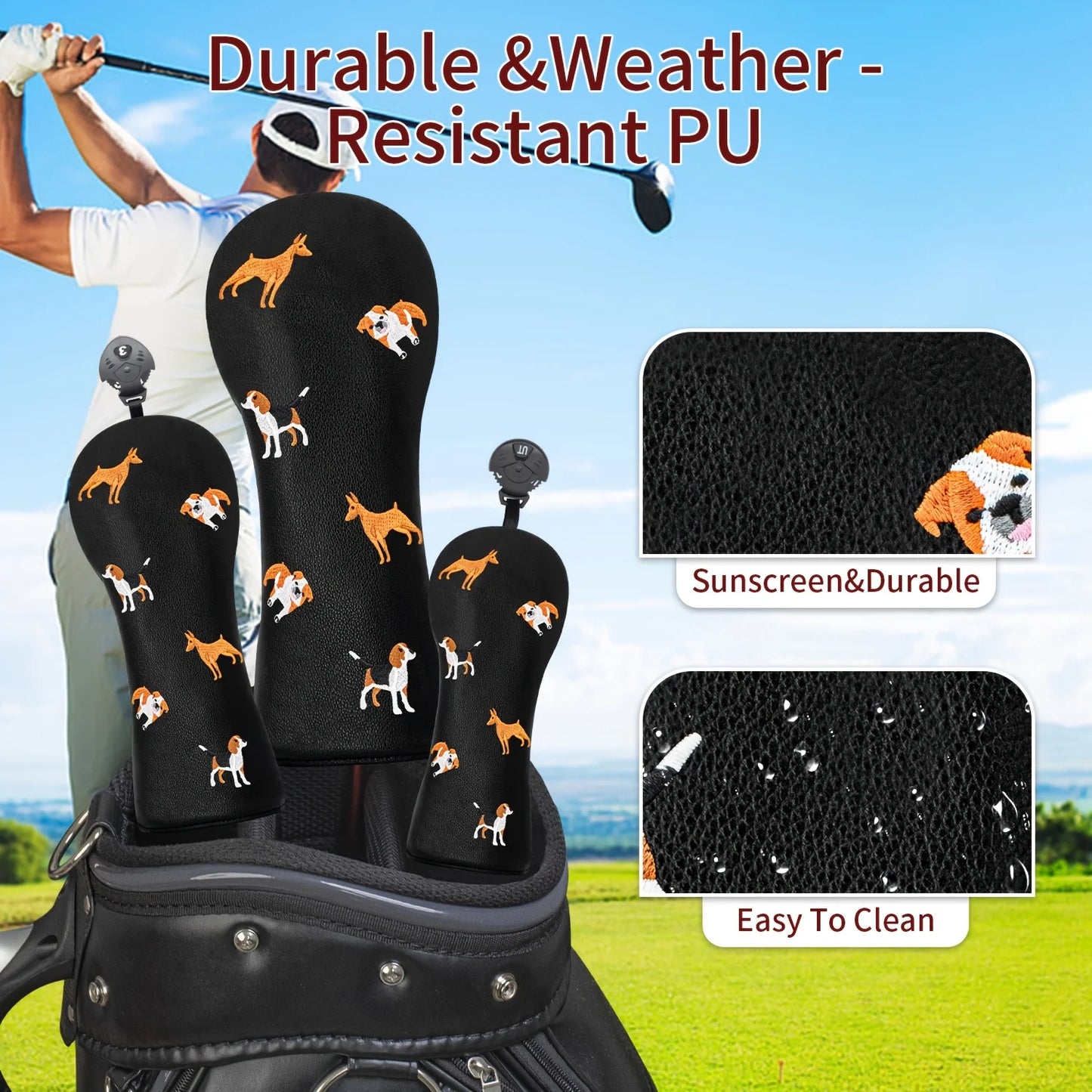 Little Dog Golf Club Headcovers – Driver, Fairway & Hybrid Protective Covers (1pc / 3pcs Set)