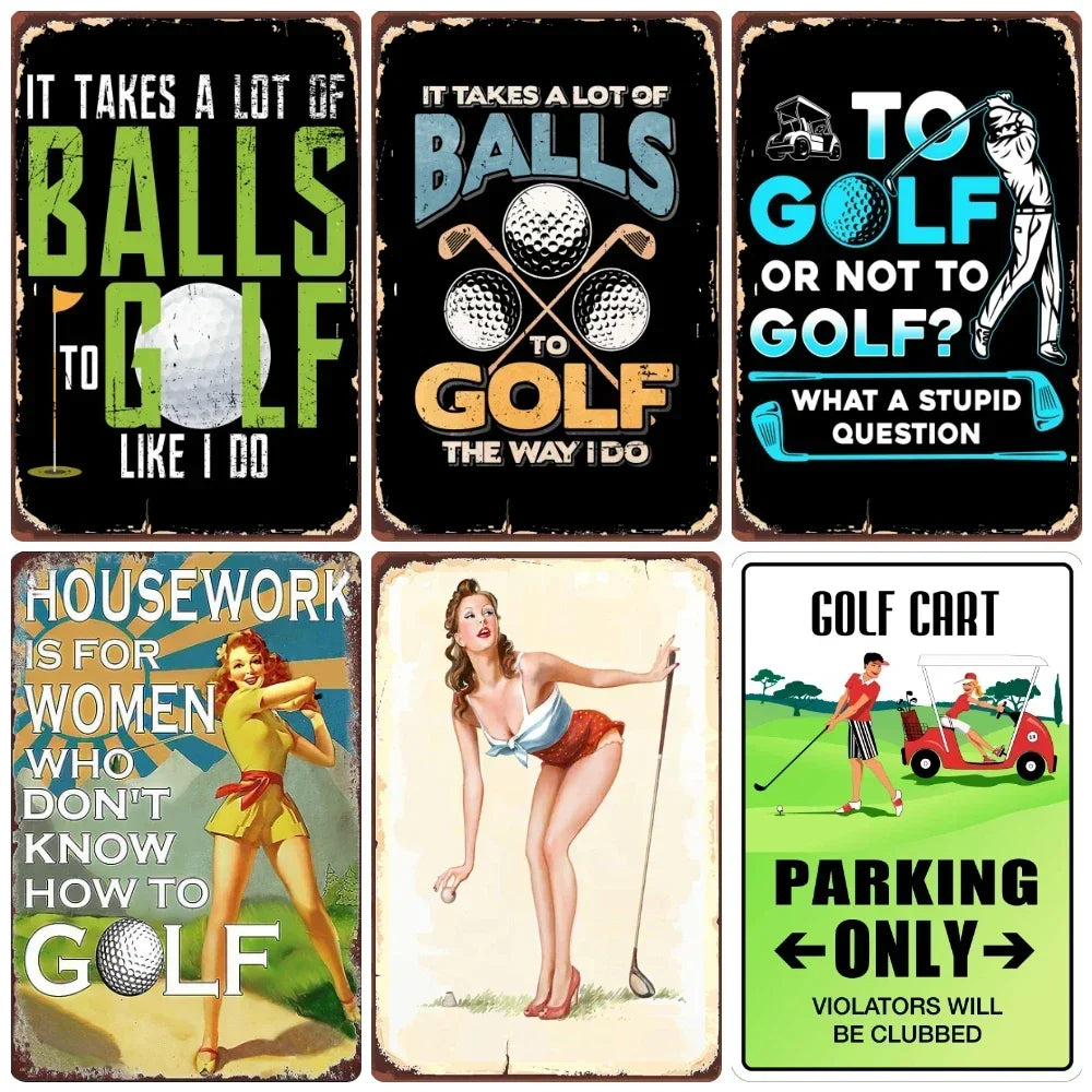 Vintage Golf Metal Wall Art Sign – Retro Pin-Up Golf Club & Man Cave Decor (8x12 Inch)