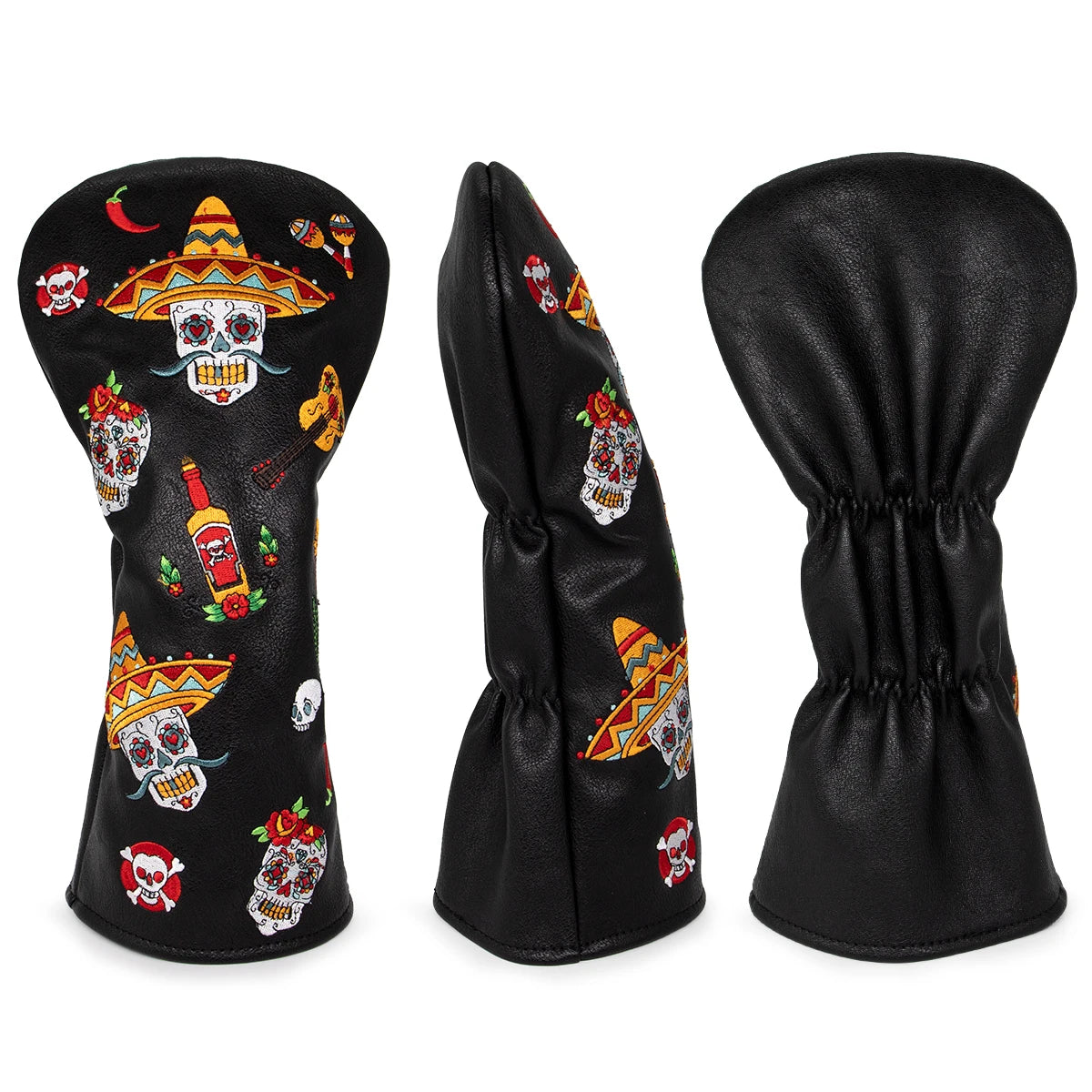 Premium Leather Embroidered Golf Headcovers Set – Driver, Fairway & Hybrid Protection Covers