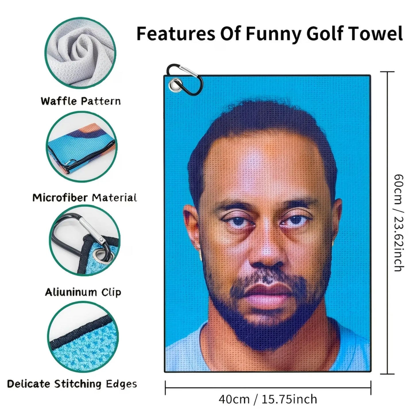 Tiger Premium Microfiber Waffle Golf Towel – Heavy-Duty Clip & Trifold Design