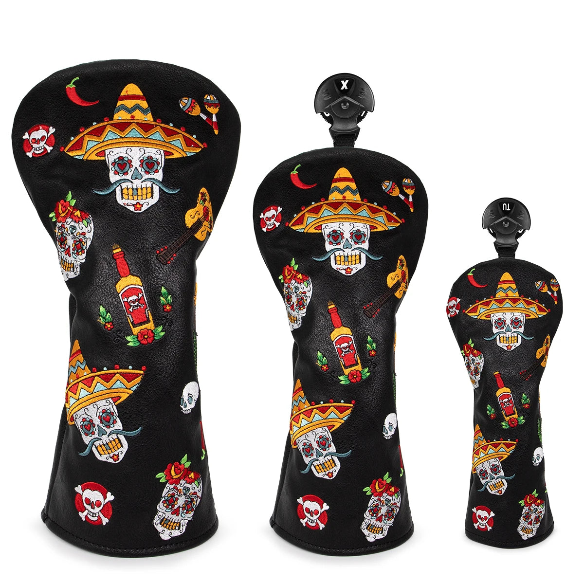 Premium Leather Embroidered Golf Headcovers Set – Driver, Fairway & Hybrid Protection Covers