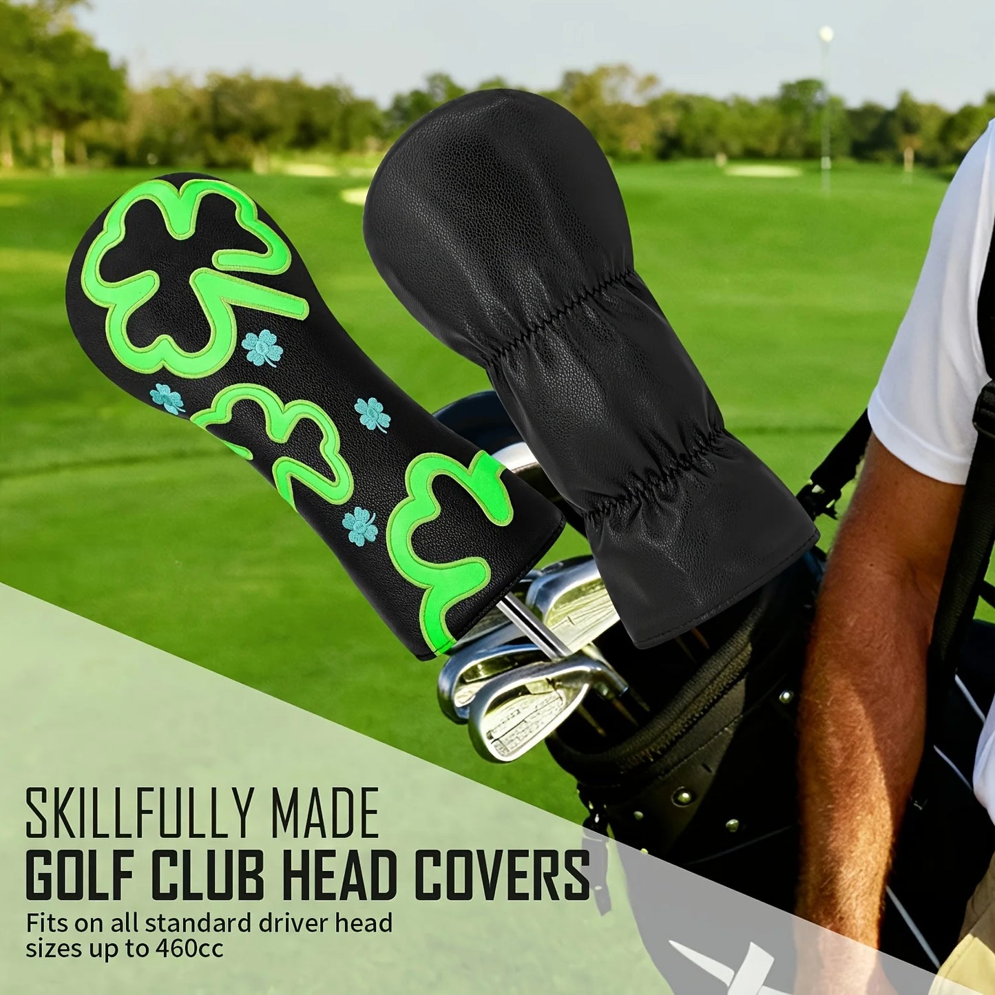 Four-Leaf Clover Golf Club Headcover – Driver, Fairway & Hybrid Wood Protective Cover