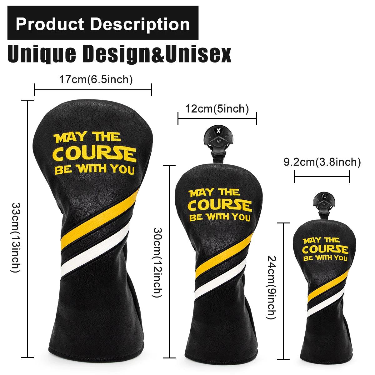 Premium Embroidered Golf Headcovers Set – Driver, Fairway, Hybrid & Mallet with Number Tags