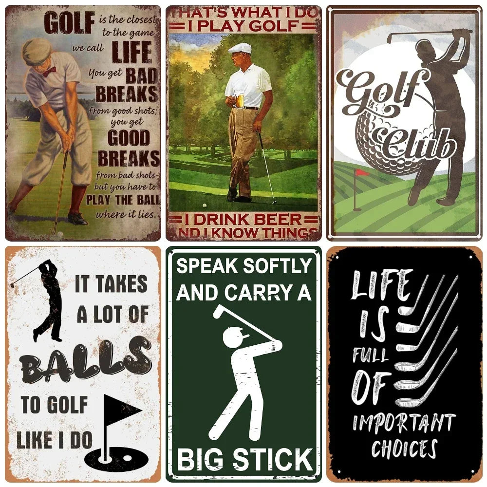 Vintage Golf Metal Wall Art Sign – Retro Pin-Up Golf Club & Man Cave Decor (8x12 Inch)