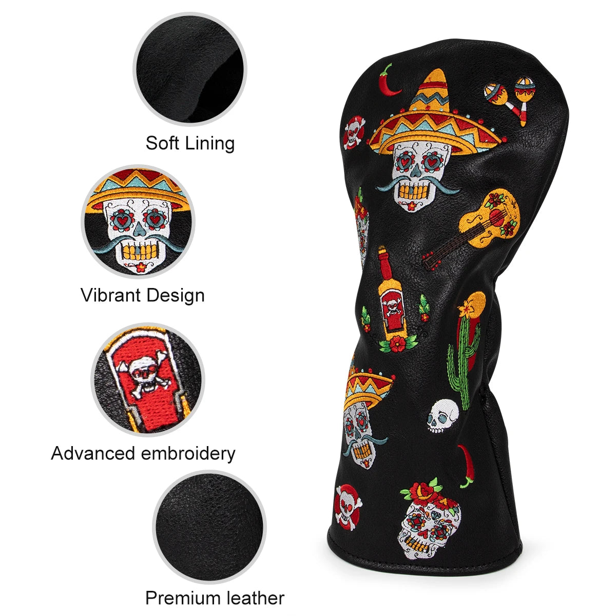 Premium Leather Embroidered Golf Headcovers Set – Driver, Fairway & Hybrid Protection Covers