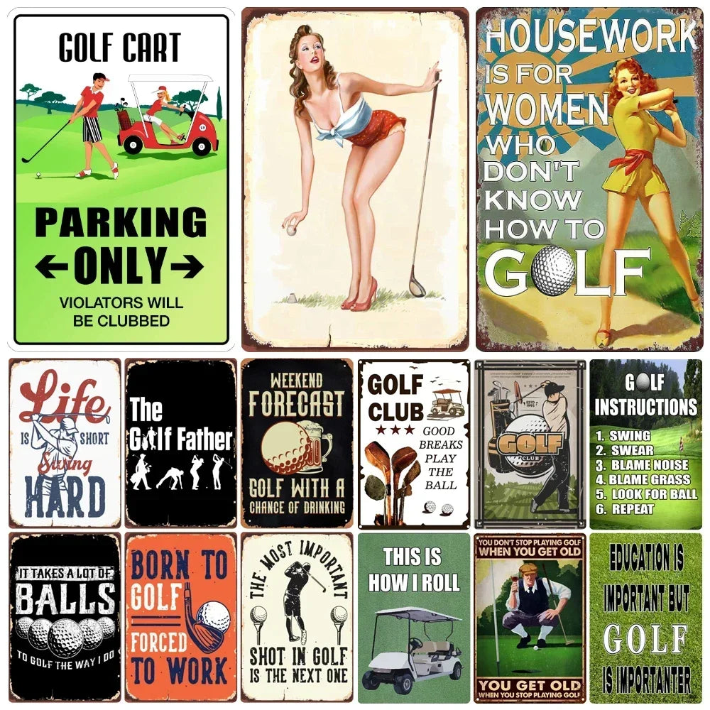 Vintage Golf Metal Wall Art Sign – Retro Pin-Up Golf Club & Man Cave Decor (8x12 Inch)