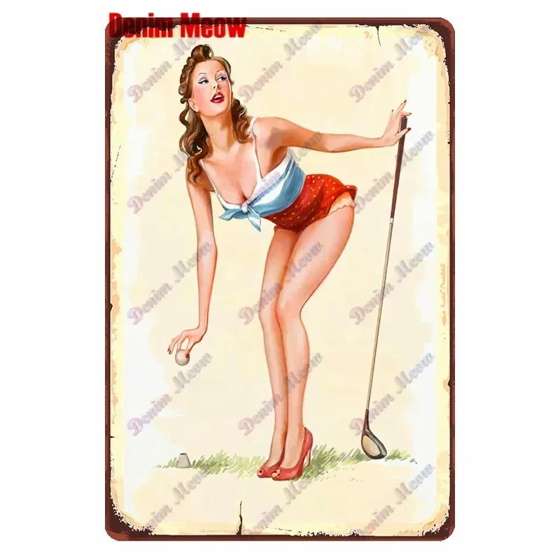 Vintage Golf Metal Wall Art Sign – Retro Pin-Up Golf Club & Man Cave Decor (8x12 Inch)
