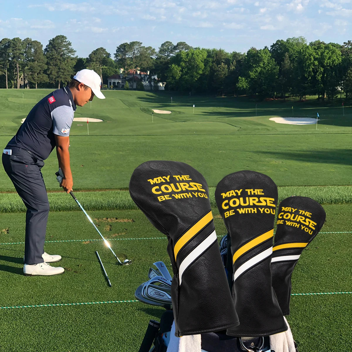Premium Embroidered Golf Headcovers Set – Driver, Fairway, Hybrid & Mallet with Number Tags