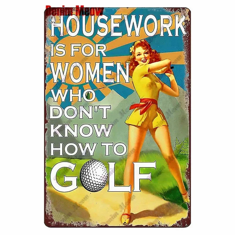 Vintage Golf Metal Wall Art Sign – Retro Pin-Up Golf Club & Man Cave Decor (8x12 Inch)