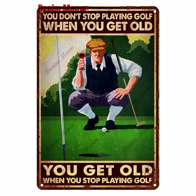 Vintage Golf Metal Wall Art Sign – Retro Pin-Up Golf Club & Man Cave Decor (8x12 Inch)