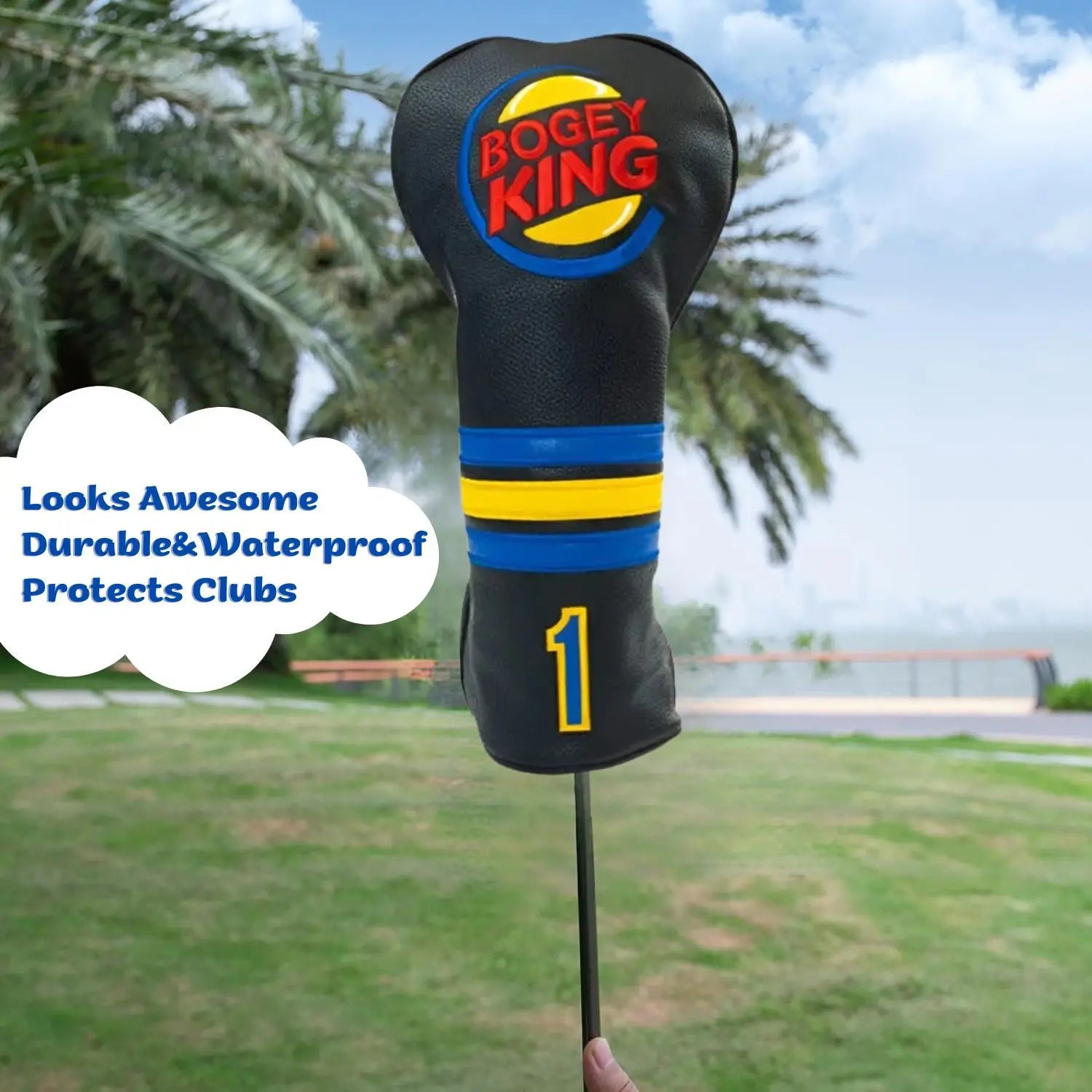 Bogey King Golf Driver Headcover – Premium PU Leather with Soft Lining Golf Club Protection