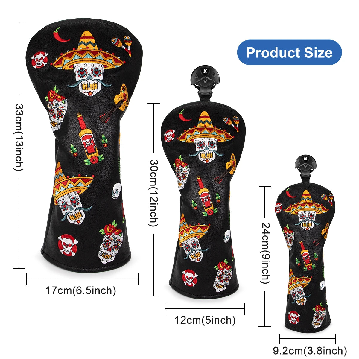 Premium Leather Embroidered Golf Headcovers Set – Driver, Fairway & Hybrid Protection Covers