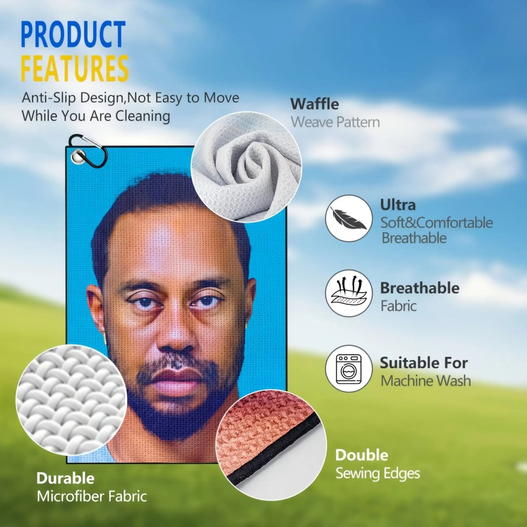Tiger Premium Microfiber Waffle Golf Towel – Heavy-Duty Clip & Trifold Design