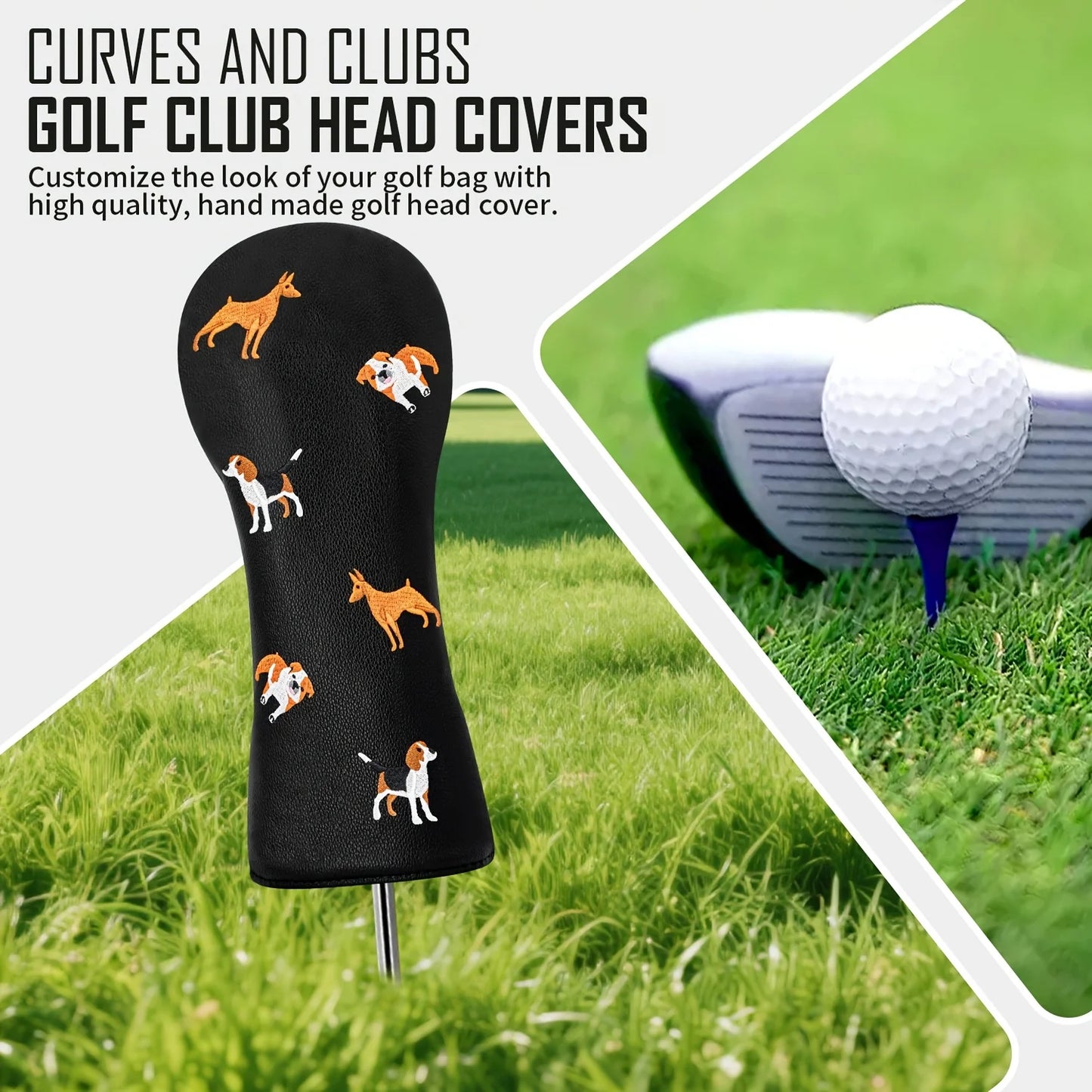 Little Dog Golf Club Headcovers – Driver, Fairway & Hybrid Protective Covers (1pc / 3pcs Set)
